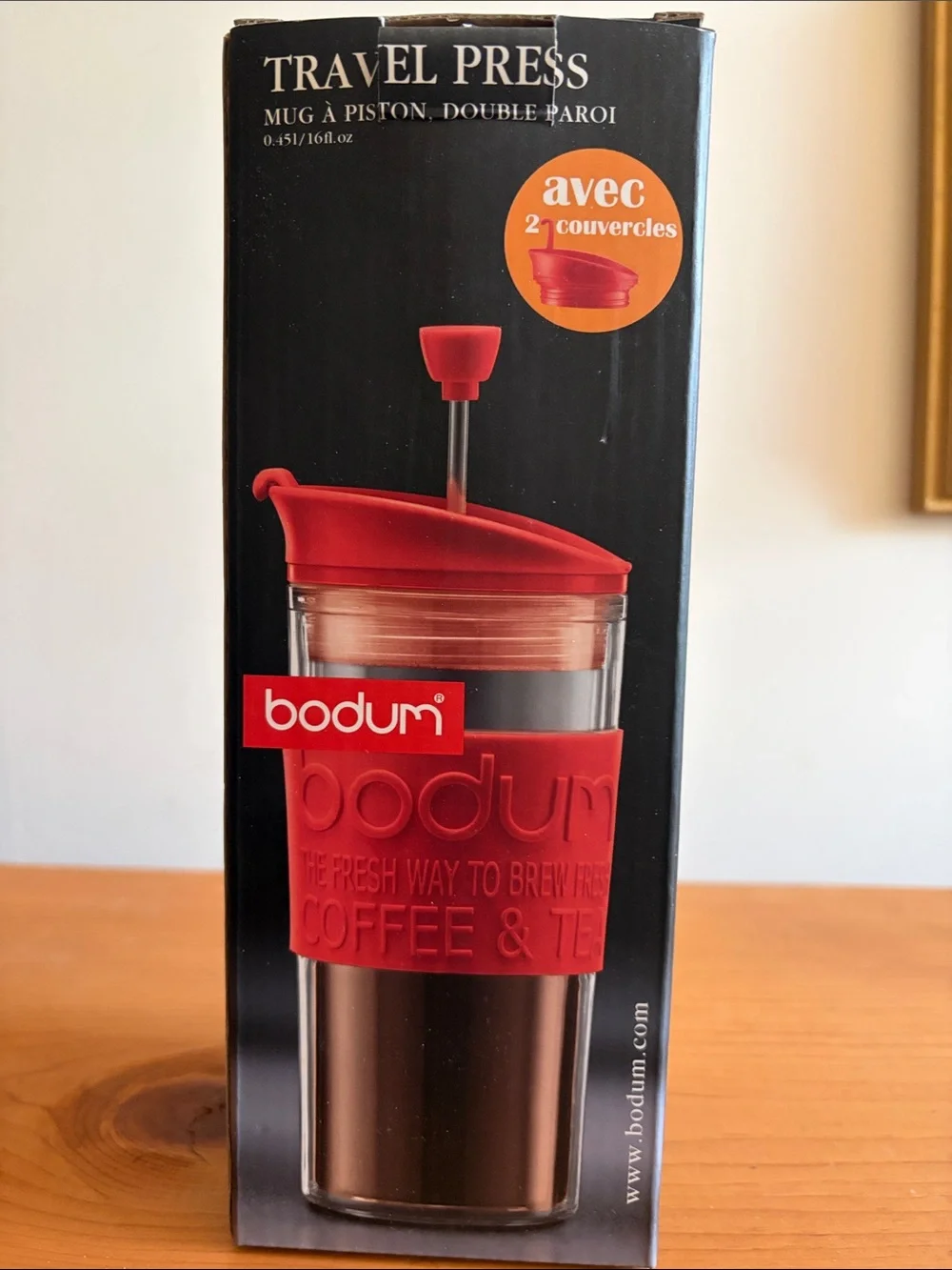Bodum Red Travel Press Mug with Silicone Grip